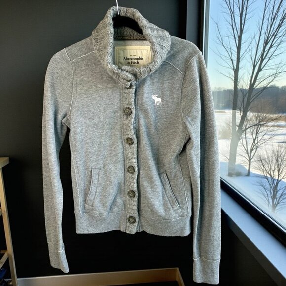 Abercrombie & Fitch Gray Fleece Cardigan Sweater Lightweight Jacket Size Large - Picture 1 of 10